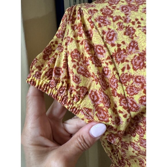 Free People Women's Floral Ditsy Boho Peplum Blouse Size M Tie Waist Festival - Picture 10 of 16